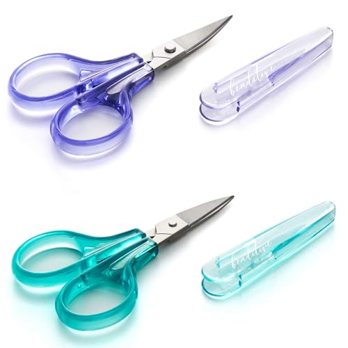 Beaditive Detail Craft Scissors Set (2 Pc.) Curved and Straight, Sharp, Compact | Sewing, Embroidery, Paper Cutting, Crafting | Stainless Steel | Protective Cover