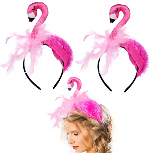 Simple polymer 3 Pcs Hawaii Flamingo Headband Flamingo Headdress Tiara Flamingo Hair Hoop for Carnival Tropical Party Hair Accessory