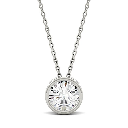 Charles & Colvard Forever One 14K White Gold Round 5.0mm Moissanite Pendant Necklace, 0.50ct DEW (D-E-F)