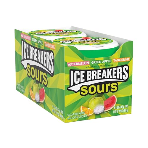 ICE BREAKERS Sours Assorted Fruit Flavored Sugar Free Mints Tins, 1.5 oz (8 Count)