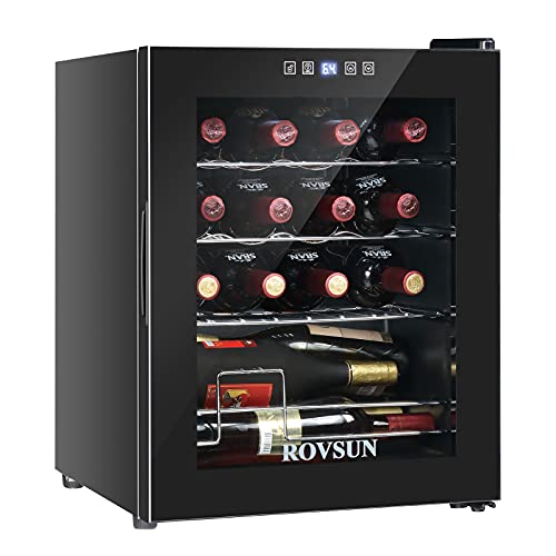 ROVSUN 16 Bottle Wine Cooler Refrigerator, Freestanding Compressor Wine Chiller, Beverage Wine Fridge with Digital Temperature Control & Double-layer Glass Door for Red White Wine, Champagne, Beer
