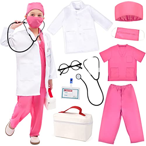 Toylink Kids Doctor Costume Pretend Play Kit with Lab Coat Carrying Bag Accessories Halloween Doctor Dress up for Boys Girls