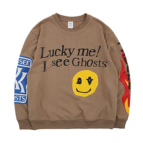 DONCARE Lucky I See Ghosts Hoodie Fashion Street Rapper Men's Sweatstort(Khaki/M)