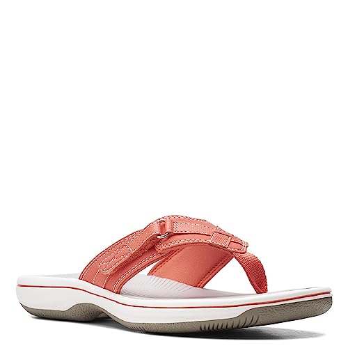 Clarks Women's Breeze Sea Flip-Flop, Bright Coral Synthetic, 7