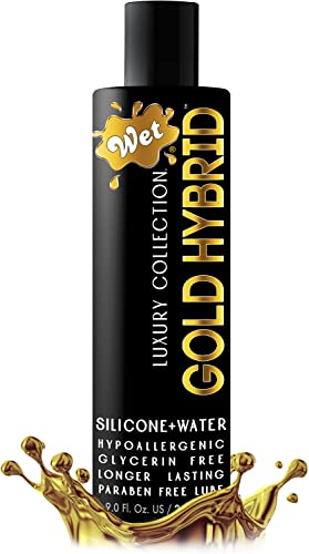 Wet Gold Hybrid Silicone & Water Based 9 Ounce Blended Luxury Lube, Premium Personal Lubricant Long Lasting Life for Condom Compatible Ph-Balanced Hypoallergenic Glycerin & Paraben Free Intimacy