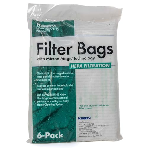 Kirby 204814 Micron Magic HEPA Filter Plus Bags, 6, White Vacuum Bags… (6 Pack Filter bags)