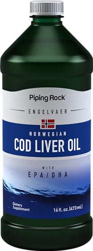 Piping Rock Cod Liver Oil Liquid | 16 fl oz | with EPA DHA | Engelvaer Norwegian | Non-GMO, Gluten Free Supplement