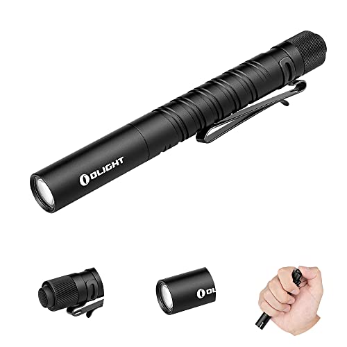 OLIGHT I3T Plus 250 Lumens EDC Pocket Slim Flashlight with 2 AAA Batteries and a PMMA Optic Lens, Tail-switch LED Flashlight with Dual Direction Pocket Clip for Camping, Outdoor, and Emergency (Black)