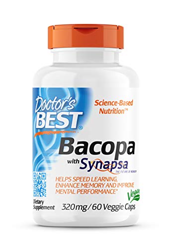 Doctor's Best Bacopa with Synapsa, Brain, Enhances Memory, Antioxidant, Non-GMO, Vegan, Gluten & Soy Free, 320 mg, 60 Count