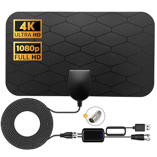 2024 HD Digital TV Antenna Long Range 400+ Miles -Support 4K 1080p Fire tv Stick and All Older TV's Indoor Professinal Smart Switch Amplifier Signal Booster - 16.4ft Coax Cable/AC Adapter