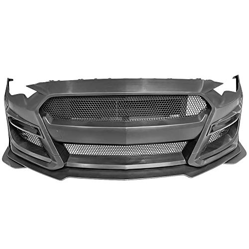 IKON MOTORSPORTS, Front Bumper Cover Compatible With 2018-2023 Ford Mustang, GT500 Style Front Bumper Conversion Replacement W/Grille & Fog Light Cover & Front Lip Splitters PP, 2019
