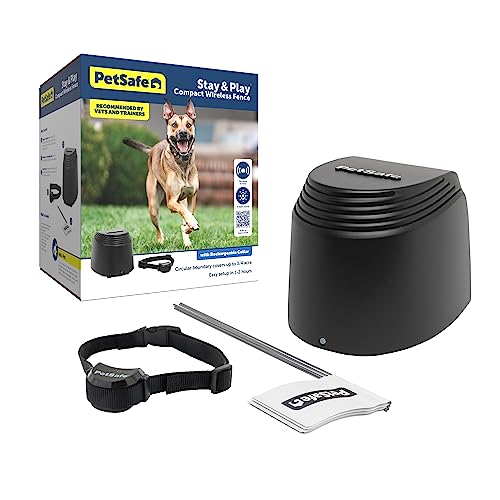 PetSafe Stay & Play Compact Wireless Pet Fence, No Wire Circular Boundary, Secure up to 3/4 Acre, No-Dig Portable Fencing, America's Safest Fence From Parent Company INVISIBLE FENCE Brand