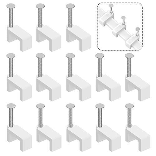 Cable Clips Nail in Cable Clips 100 Pcs 8mm Flat Ethernet Cable Wall Clips Cable Tacks Coax Cable Clips Speaker Wire Clips Cable Nails for Cords Cat5/Cat5e/Cat6/Cat7 RJ45 Cord Clips