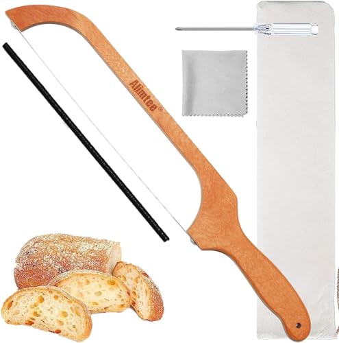 Alimtee Bread Knife for Homemade Bread, 16' Wooden Serrated Bread Slicer Gift for Friends Fiddle Bow Design Easy to Cutting, Sourdough Cutter for Homemade - Premium Stainless Steel