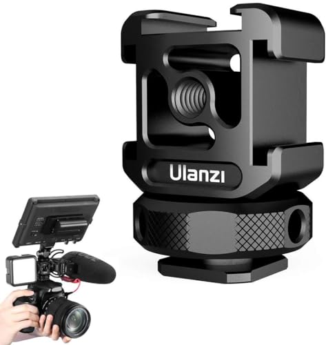 ULANZI PT-12 Camera Hot Shoe Extension Bracket with Triple Cold Shoe Mounts for Microphone LED Video Light, 1/4'' Screw for Magic Arm, Aluminum Shoe Mount Compatible with Nikon Canon Sony Cameras