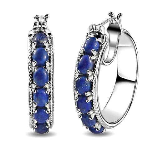 Shop LC Lapis Lazuli Earrings - Platinum Plated Lapis Hoop Earrings - Blue Lapis Hoops for Women Costume Jewelry for Women Birthday Gifts for Women
