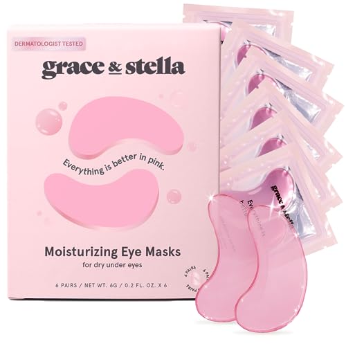 grace & stella Award Winning Under Eye Mask (Pink, 6 Pairs) Reduce Dark Circles, Puffy Eyes, Undereye Bags, Wrinkles - Gel Under Eye Patches - Gifts for Mom - Vegan Cruelty-Free Self Care