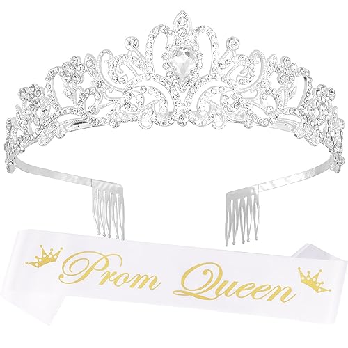 Ｎｏｏｎｈｏｒｓｅ Prom Queen Sash Headbands for Women Tiara & Crown Silver Girls Cosplay Halloween Princess Happy Homecoming Accessories