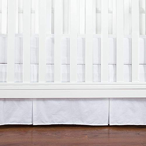 TILLYOU Crib Bed Skirt White Pleated for Baby Boys Girls, 100% Natural Soft Dust Ruffle, Standard Nursery Bedding Toddler Bedskirt Solid, 14' Drop