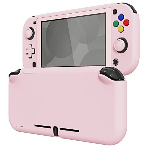 eXtremeRate PlayVital Protective Grip Case for Nintendo Switch Lite, Cherry Blossoms Pink Hard Cover Protector for Nintendo Switch Lite - 1 x White Border Tempered Glass Screen Protector Included