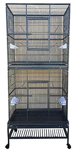 X-Large Double Durable Stackable Extra Large Cage 3-Levels Bird Parrot Cage Cockatiel Conure Cage 31' L x 19' D x 76' H with Stand on Wheels (31' L x 19' D x 76' H, Black Vein)