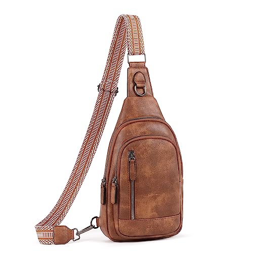 CLUCI Sling Bag for Women, Cross Body Bag for Women, Sling Bag, Crossbody Bag for Women, Large Leather Sling Backpack Casual Daypack Hiking Cycling Brown