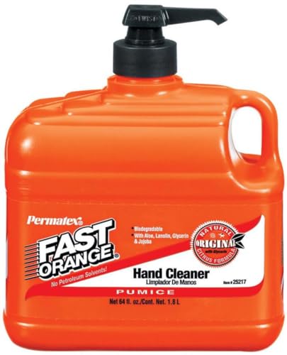 Fast Orange Permatex 25217 Pumice Lotion, Heavy Duty Hand Cleaner, Natural Citrus Scent, Waterless Cleaner For Mechanics, Strong Grease Fighter, 1/2 Gallon, Orange, 64 Fl Oz (Pack of 1)