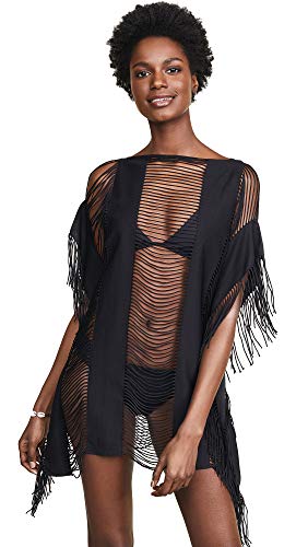 PQ Swim Women's Monique Black Gold Swimsuit Cover-Up - Fringe Ends, Beach Dress - Medium/Large