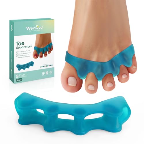 Welnove Silicone Toe Separators - 8 Pack Gel Toe Spacers for Feet Men - Toe Alignment Corrector - Toe Spreader for Hammertoe, Yoga Practice - Small