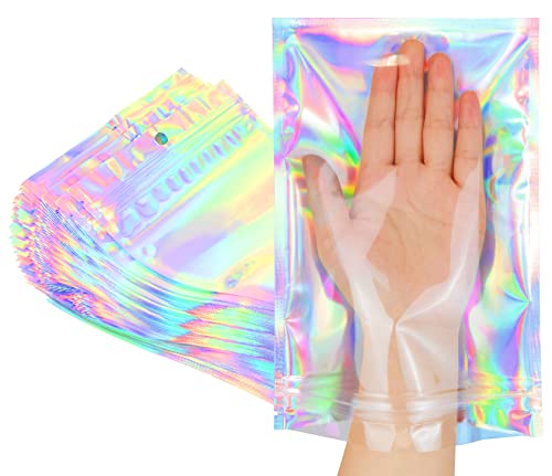 Trunple Smell Proof Bags & Resealable Foil Pouch Mylar Sample Bag Great for Party Favor Food Storage (Holographic Color) (50pcs-6x9 inch)