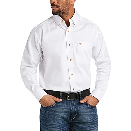 Ariat Mens Solid Twill Classic Fit - Long Sleeve Western Button-down Shirt, White, Large US