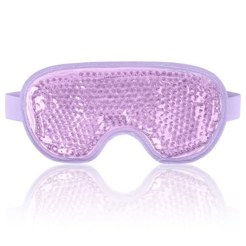 NEWGO Cooling Gel Eye Mask Reusable Cold Eye Mask for Puffy Eyes, Eye Ice Pack Eye Mask with Soft Plush Backing for Dark Circles, Migraine, Stress Relief - Purple