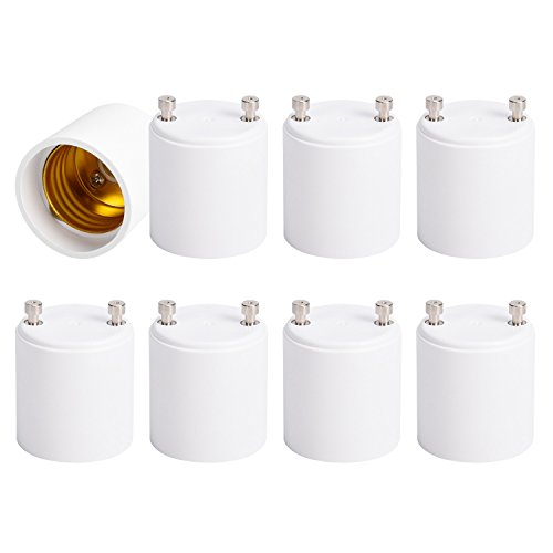 JACKYLED GU24 to E26 E27 Adapter 8-Pack Heat Resistant Up to 392℉ Fire Resistant Converts GU24 Bi-Pin Based Fixture to E26 E27 Standard Screw-in Socket