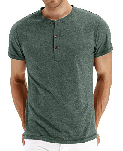 PEGENO Men's Casual Slim Fit Short Sleeve Henley T-Shirts Cotton Shirts (US X-Large, 01 Vg-Green)