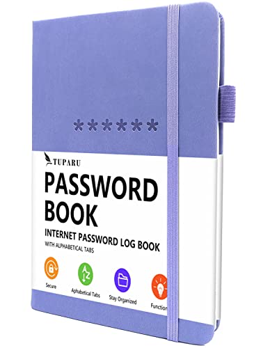 Password Book with Alphabetical Tabs – Hardcover Internet Address & Password Organizer – Password Keeper Notebook for Computer & Website – 5.2 x 7.6' (Lavender)