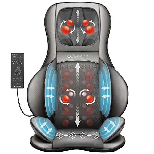 COMFIER Neck and Back Massager with Heat,Shiatsu Massage Chair Pad Portable with Compress & Rolling,Kneading Massager for Full Back & Shoulder,Full Body,Grey