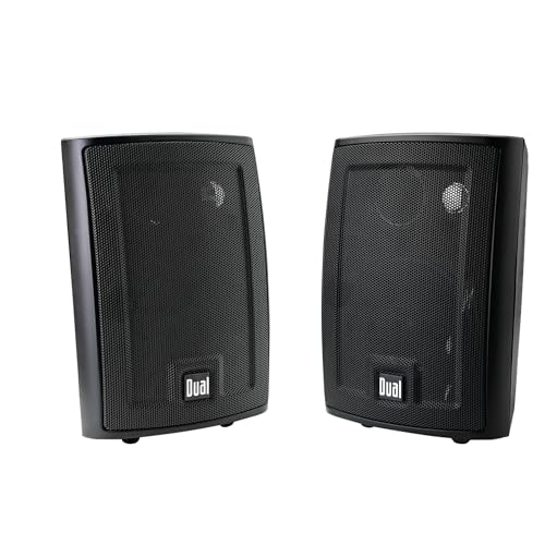 Dual Electronics LU43PB 3-Way High Performance Outdoor Indoor Speakers with Powerful Bass | Effortless Mounting Swivel Brackets | All Weather Resistance | Sold in Pair | Black