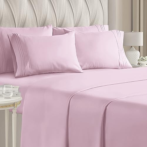 Queen 6 Piece Sheet Set - Breathable & Cooling Bed Sheets - Hotel Luxury Bed Sheets for Women, Men, Kids & Teens - Bedding w/ Deep Pockets & Easy Fit - Soft & Wrinkle Free - Queen Light Pink Sheets