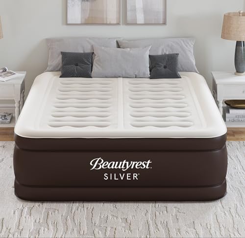Beautyrest Silver 18' Duet Air Mattress, Queen Size - Dual Control Sleep Zones, Edge Support, High-Speed Pump, Ideal for Camping & Guests, Puncture-Resistant Inflatable Bed