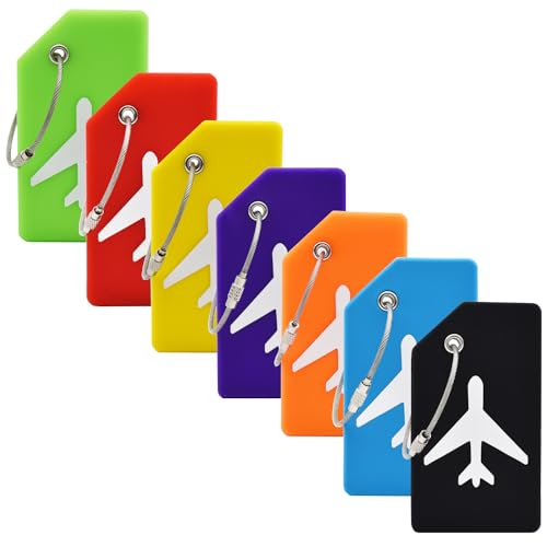 7 Pack Silicone Luggage Tag Baggage Handbag Travel Suitcase Tags with Name ID Card Perfect to Quickly Spot Luggage Suitcase (Multicolor）