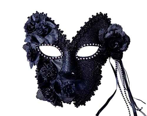 liweiyu Masquerade Mask for Women Shiny Rhinestone Venetian Party Prom Ball Metal Mask, White, 7.2in*6.5in