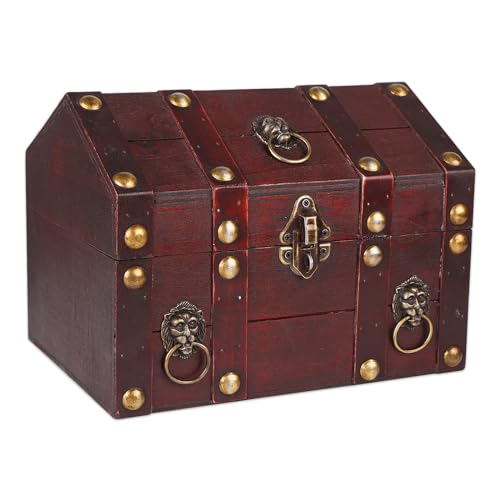 SICOHOME Large Treasure Chest Wooden Pirate Treasure Box Vintage Decorative Keepsake and Jewelry Box Large Trinket Storage Chest Box with Lock and Lids for Birthday Christmas Pirate-Theme Party