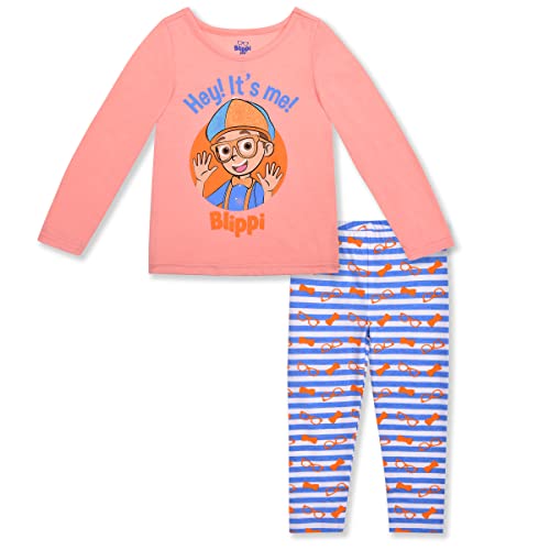 Blippi Girl’s Long Sleeve T-Shirt and Legging Pants Set for Toddlers – Orange/Blue