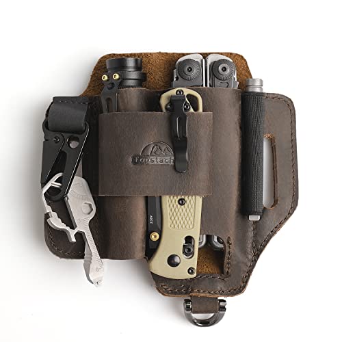 Topstache Leather Multitool Sheath,EDC Belt Organizer for Work and Daily Use,Leatherman Sheath,EDC Pocket Organizer for Flashlight and Multitool,Gifts for Men for Multitool,Darkbrown