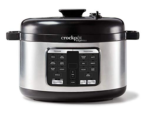Crock-Pot Express 6 Quart Electric Pressure Cooker and Food Warmer, Programmable Pressure Cooker with Timer, Stainless Steel (2109296)