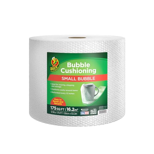 Duck Brand Small Bubble Cushioning Wrap for Moving & Shipping - 175 FT Bubble Packing Wrap for Extra Protection Packaging Boxes & Mailers - Clear Bubble Roll Moving Supplies, Perforated Every 12 IN