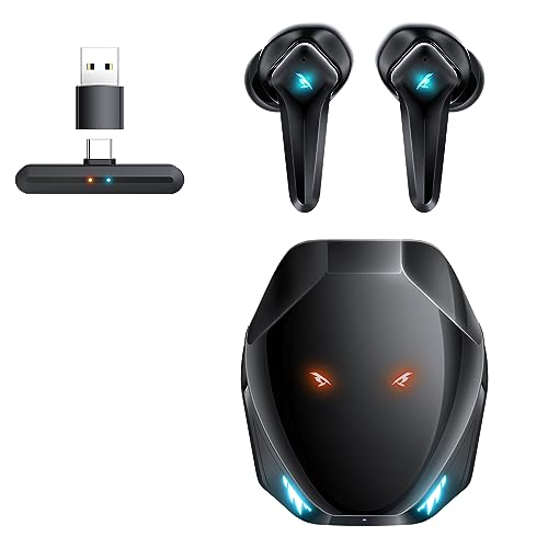 V1 Gaming Earbuds, 15ms Low Latency with 2.4Ghz Dongle, 3D Stereo Sound, Bluetooth 5.3, IPX4 Wireless Earbuds with Noise Cancelling Mic for PC, PS5, PS4, Switch, VR