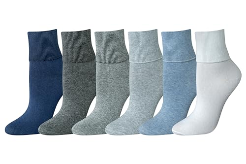 Amazon Essentials Women's Turn Cuff Socks, 6 Pairs, Basic Colors, 8-12