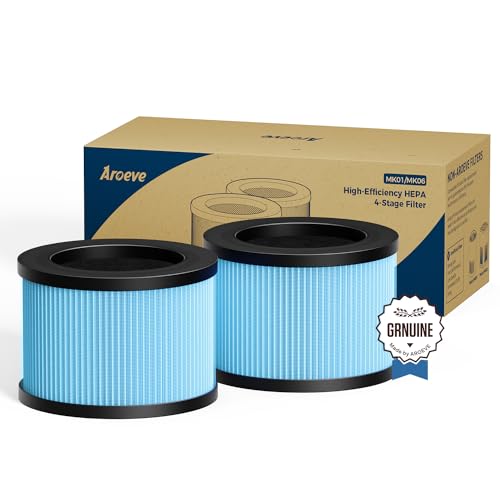 AROEVE MK01 & MK06 Air Filter Replacement 4-in-1 High-Efficiency HEPA Air Filter for Smoke Pollen Dander Hair Smell Suitable- Standard Version(2 Pack)