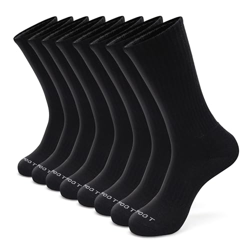 MONFOOT Women's and Men's 8 Pack Athletic Cushioned Crew Socks Black Large